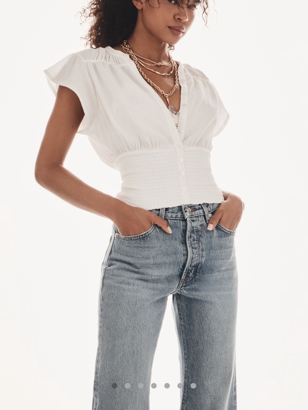 NWT Maeve Short-Sleeve V-Neck Fitted-Waist Top